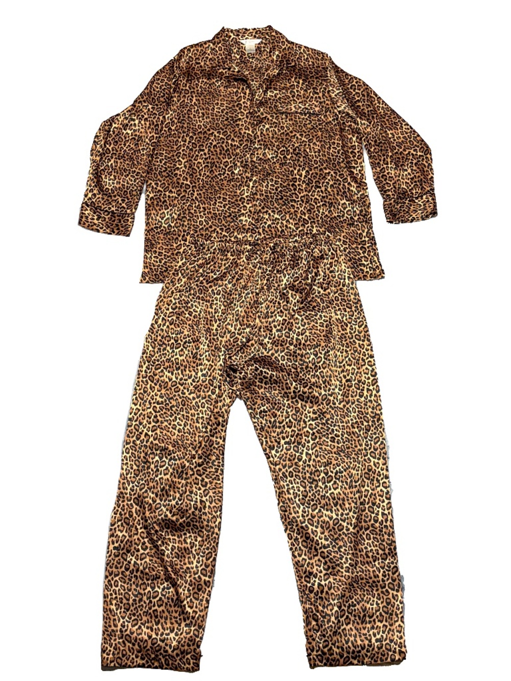 Vintage Private Luxuries Womens Leopard Print Pajama PJ Set Sleep Wear Size XL